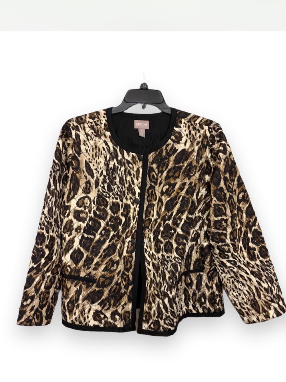 Chico's Leopard-Pattern Collarless Jacket in Tan and Black